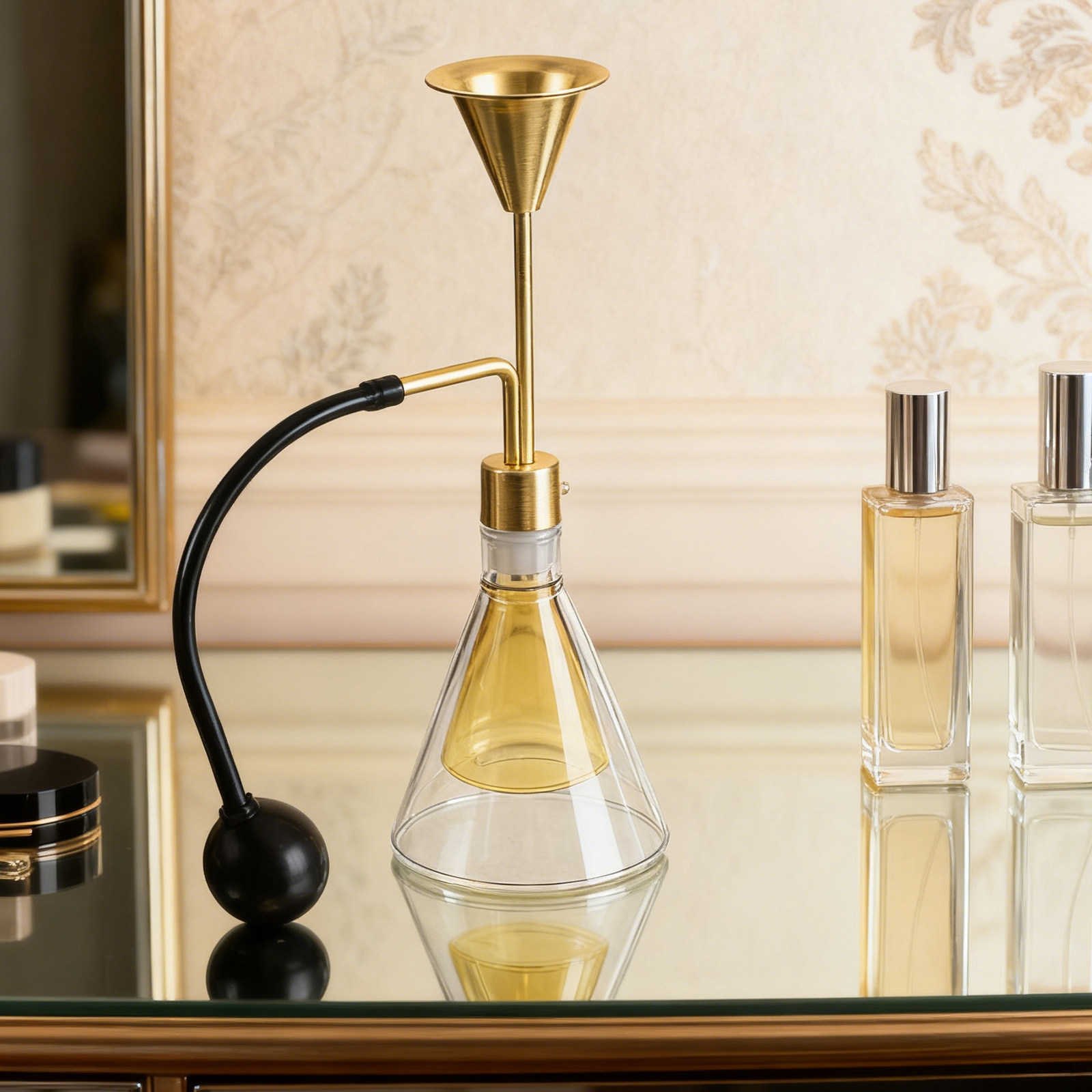 Home Fragrance Us - ขวดแก้วสองชั้นสำหรับน้ำมันหอมระเหย ขวดตัวอย่างน้ำหอมอโรมาเธอราพี พร้อมหัวปั๊มจ่าย สำหรับใช้ในบ้าน สำนักงาน สปา