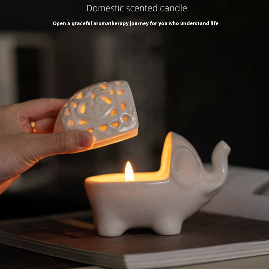 Wax Melt Burner - เตาอโรมาเซรามิกรูปช้างน่ารัก แกะสลักลายฉลุ ใช้กับน้ำมันหอมระเหย หรือเทียนหอม ตกแต่งบ้าน