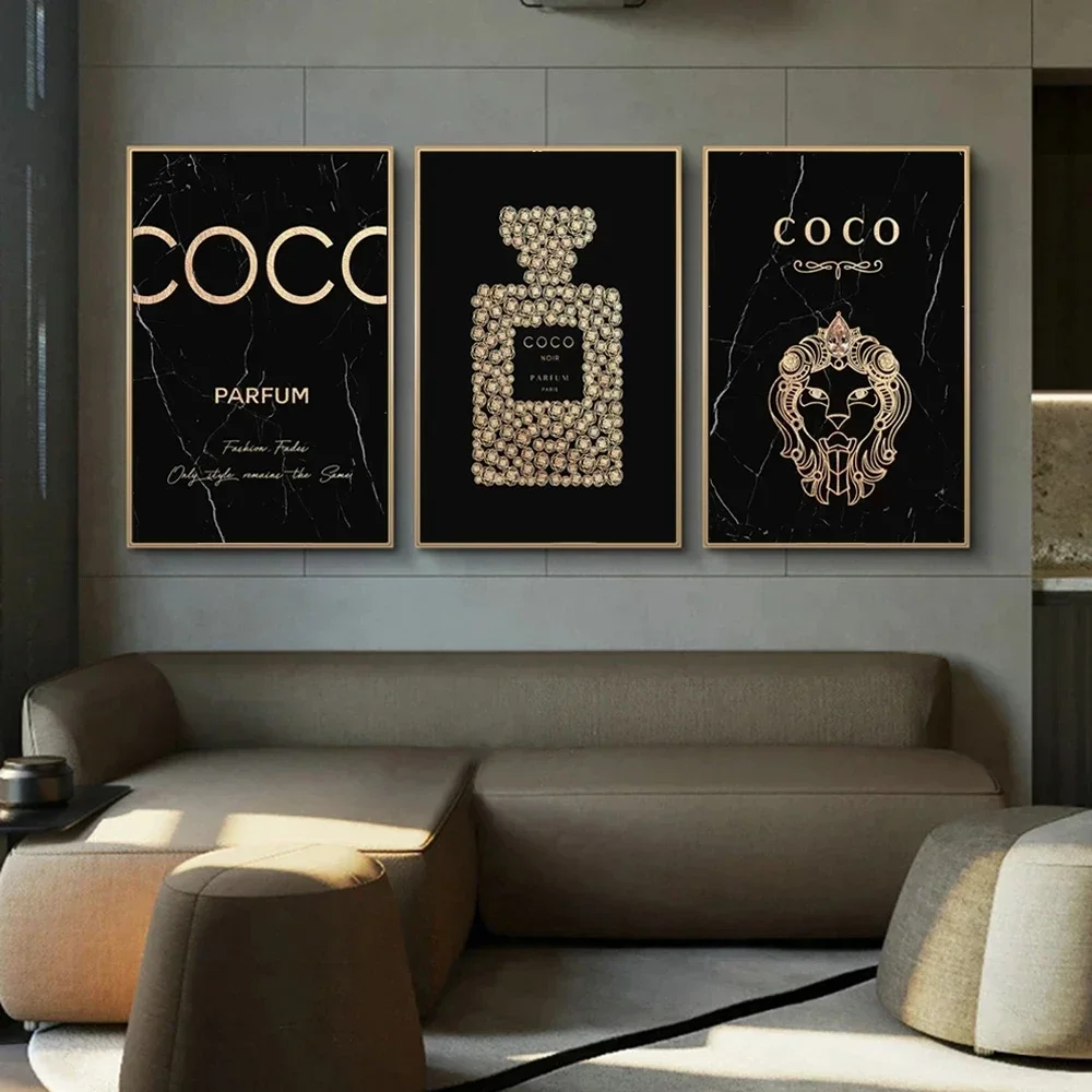 Home Fragrance Room Spray - โมเดิร์นแฟชั่นที่เรียบง่ายศิลปะบนกำแพง, ขวดน้ำหอม COCO ดีลักซ์, HD ผ้าใบพิมพ์โปสเตอร์,