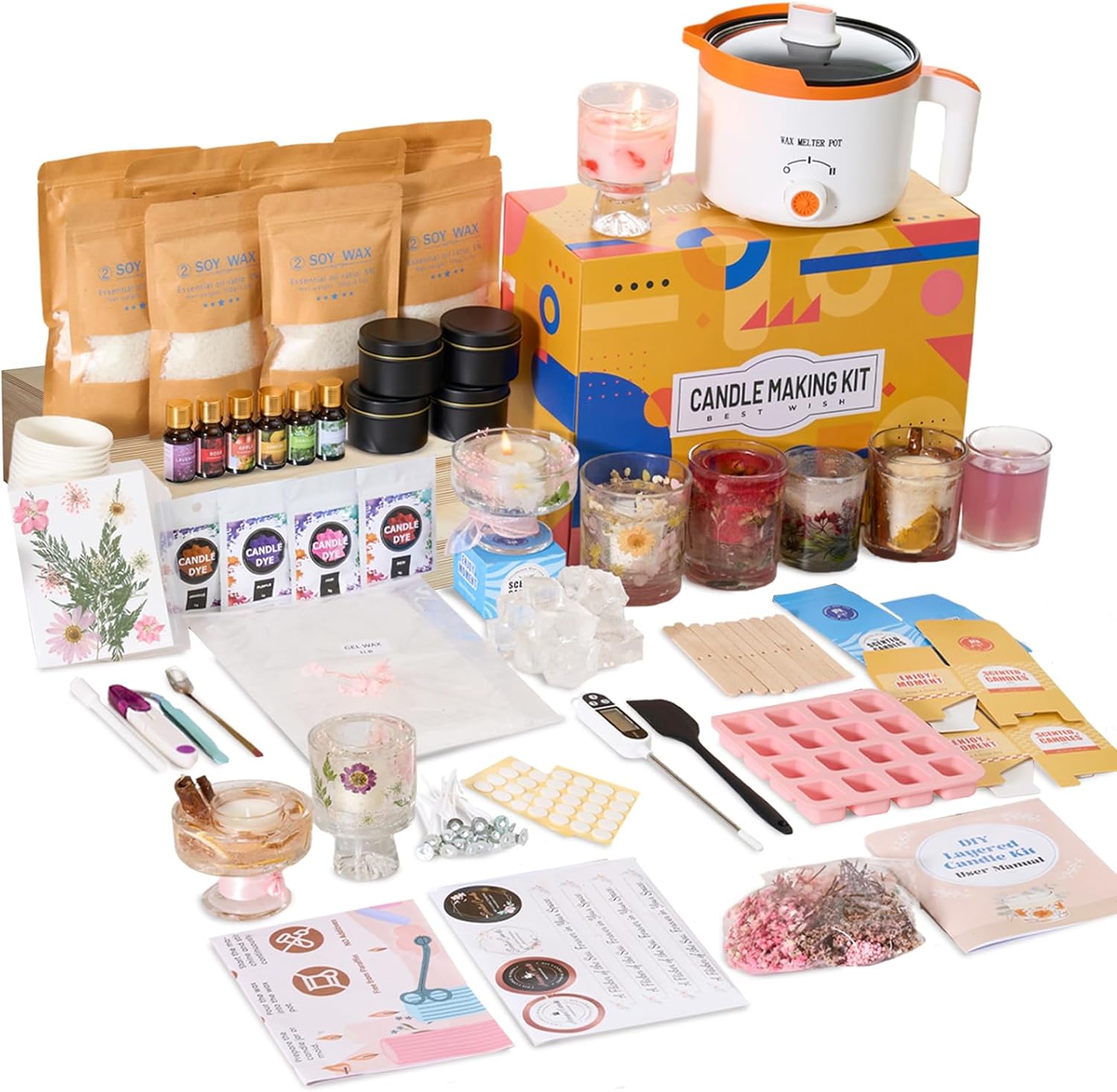 Home Fragrance Kit - ชุดทำเทียน DIY 2-in-1 ด้วยขี้ผึ้งถั่วเหลืองและเจลลี่ สำหรับผู้เริ่มต้นและผู้ใหญ่ |