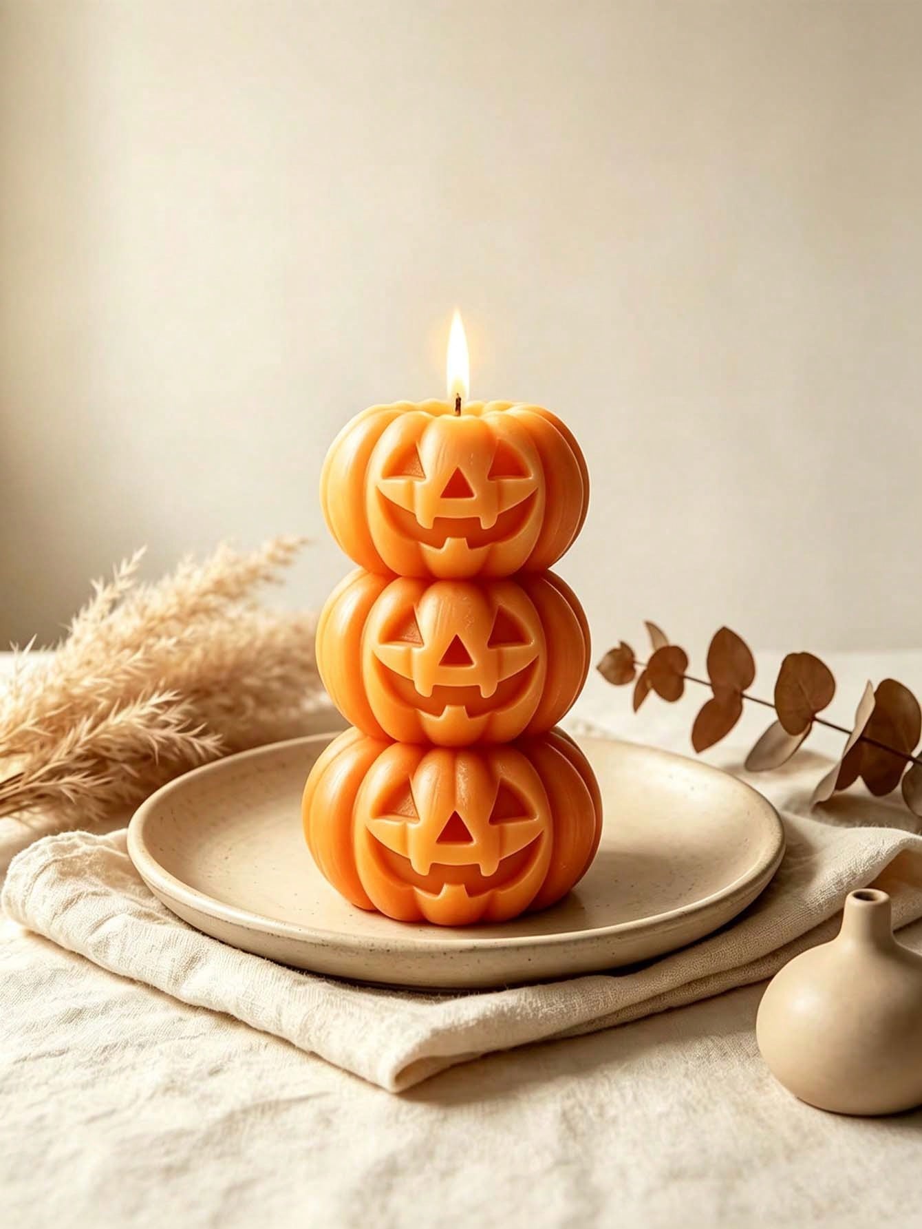 เทียนรูปฟักทอง 3 ชั้นสำหรับฮาโ - Home Fragrance Candles บทวิจารณ์และราคา