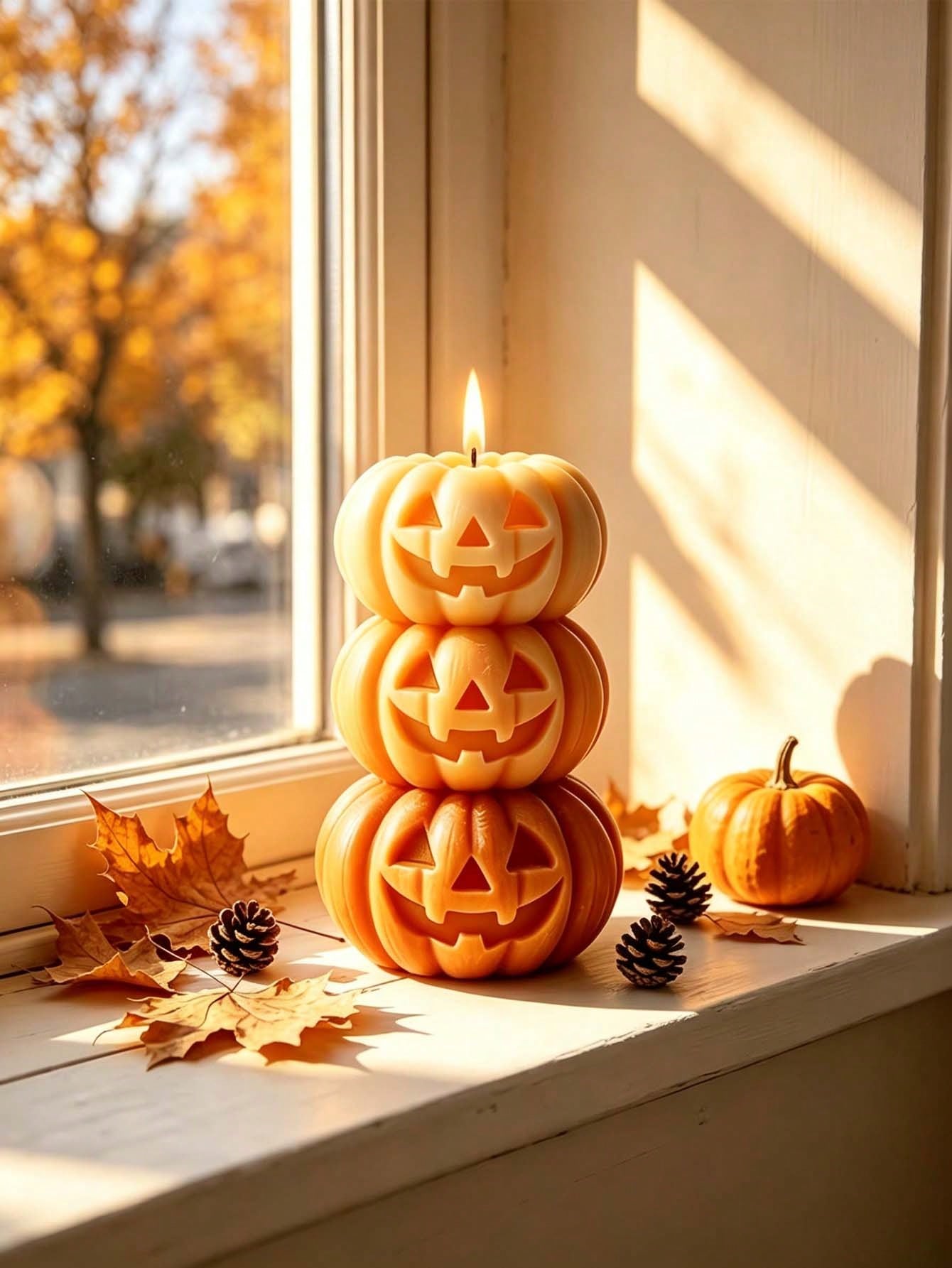 เทียนรูปฟักทอง 3 ชั้นสำหรับฮาโ - Home Fragrance Candles บทวิจารณ์และราคา